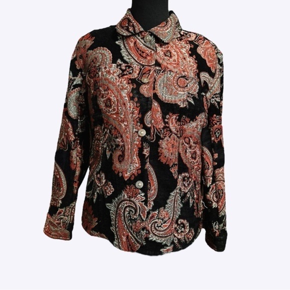 Chico's Multicolor Floral Paisley Tapestry Jacket Button Up Womens Sz 1 (M/8) - Picture 1 of 15